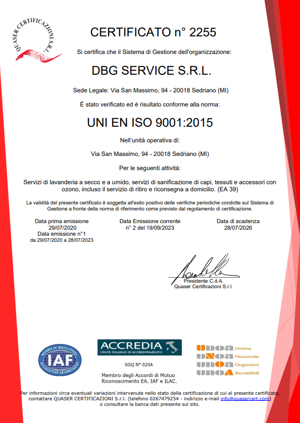 Dbg Service Certificazione UNI EN ISO 9001 – documento ufficiale